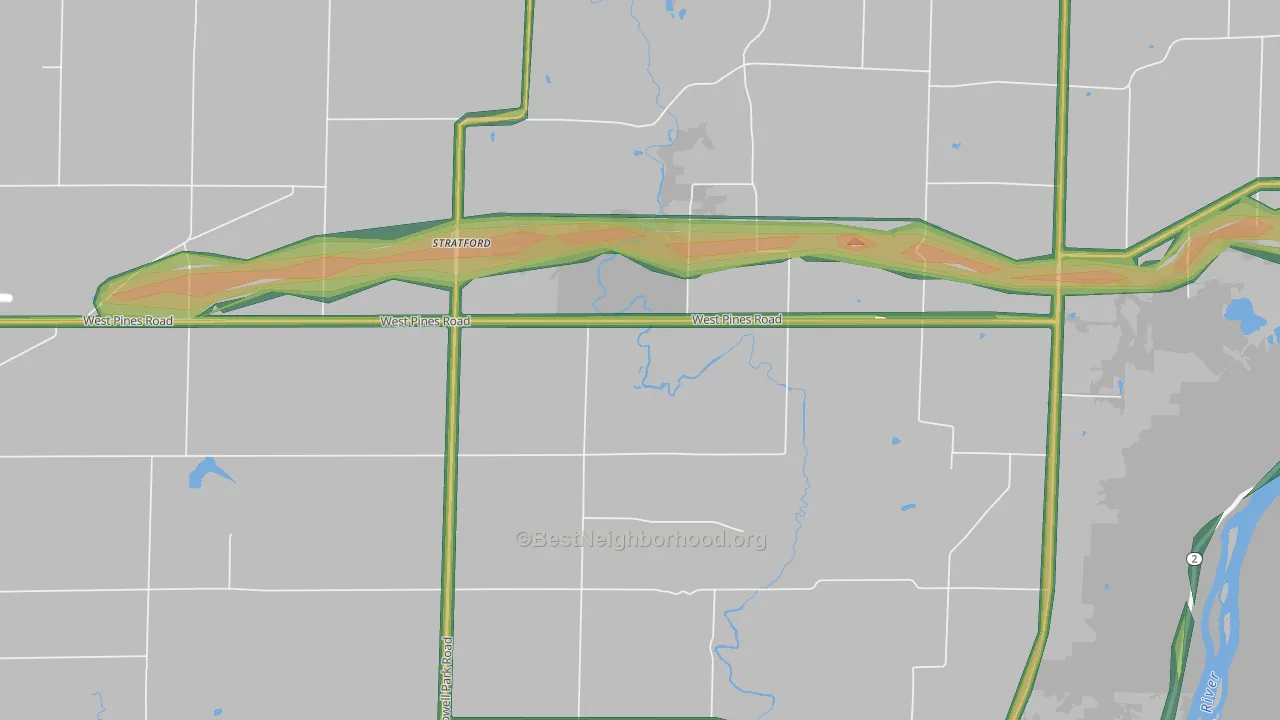 Stratford, IL Map of Noise Levels in Stratford