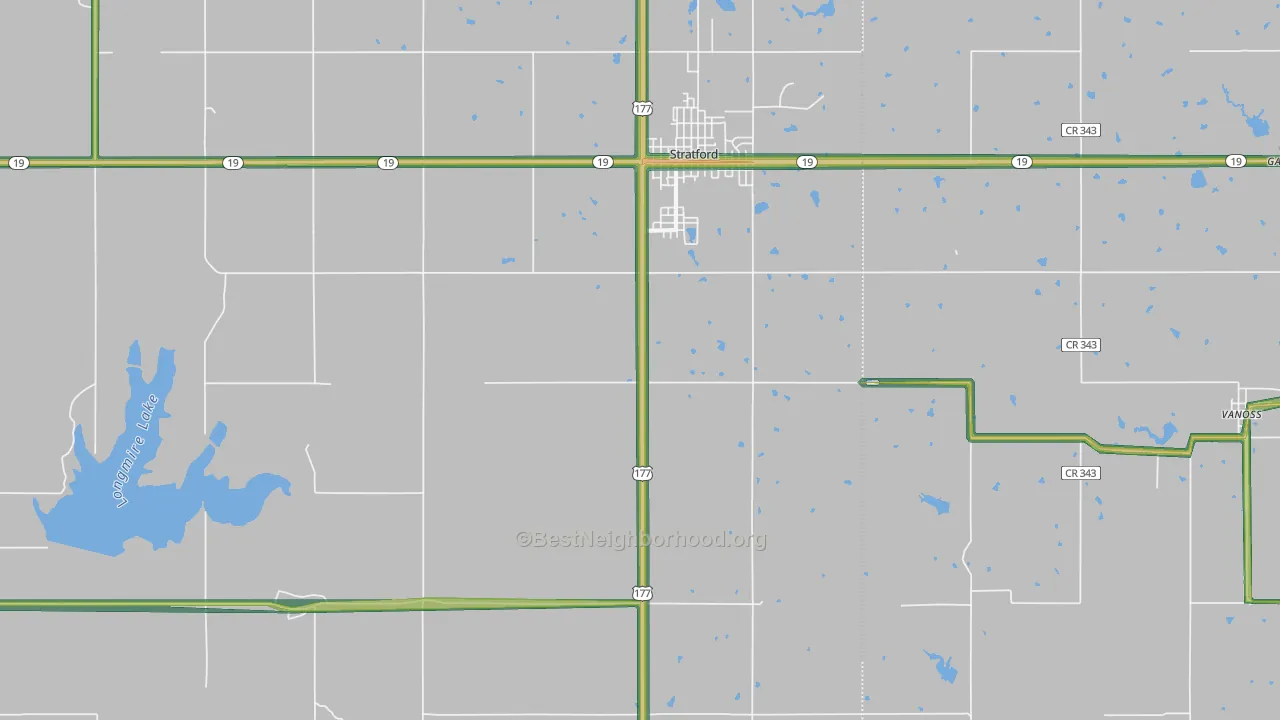 Stratford, OK Map of Noise Levels in Stratford