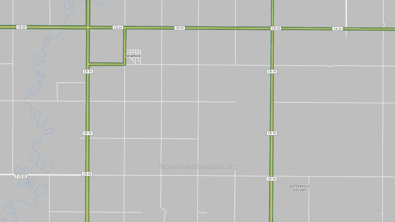 Stratford, SD Map of Noise Levels in Stratford