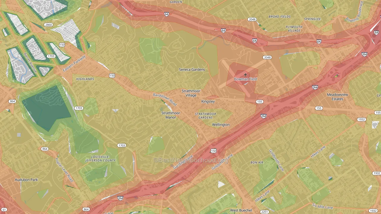Strathmoor Village, KY Map of Noise Levels in Strathmoor Village