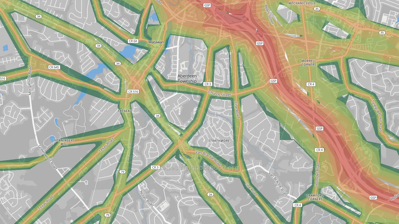 Strathmore, NJ Map of Noise Levels in Strathmore