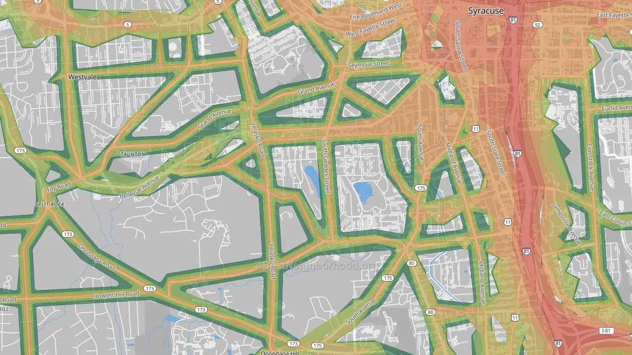 Strathmore, Syracuse, NY Map of Noise Levels in Strathmore
