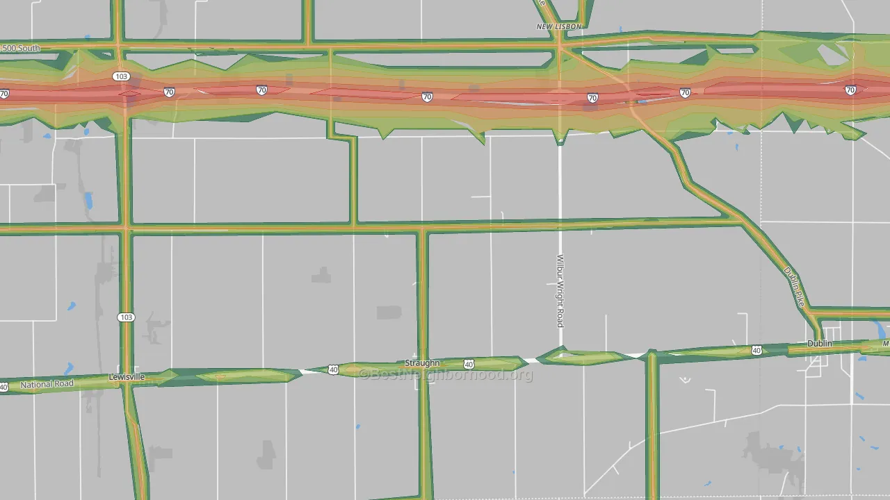 Straughn, IN Map of Noise Levels in Straughn