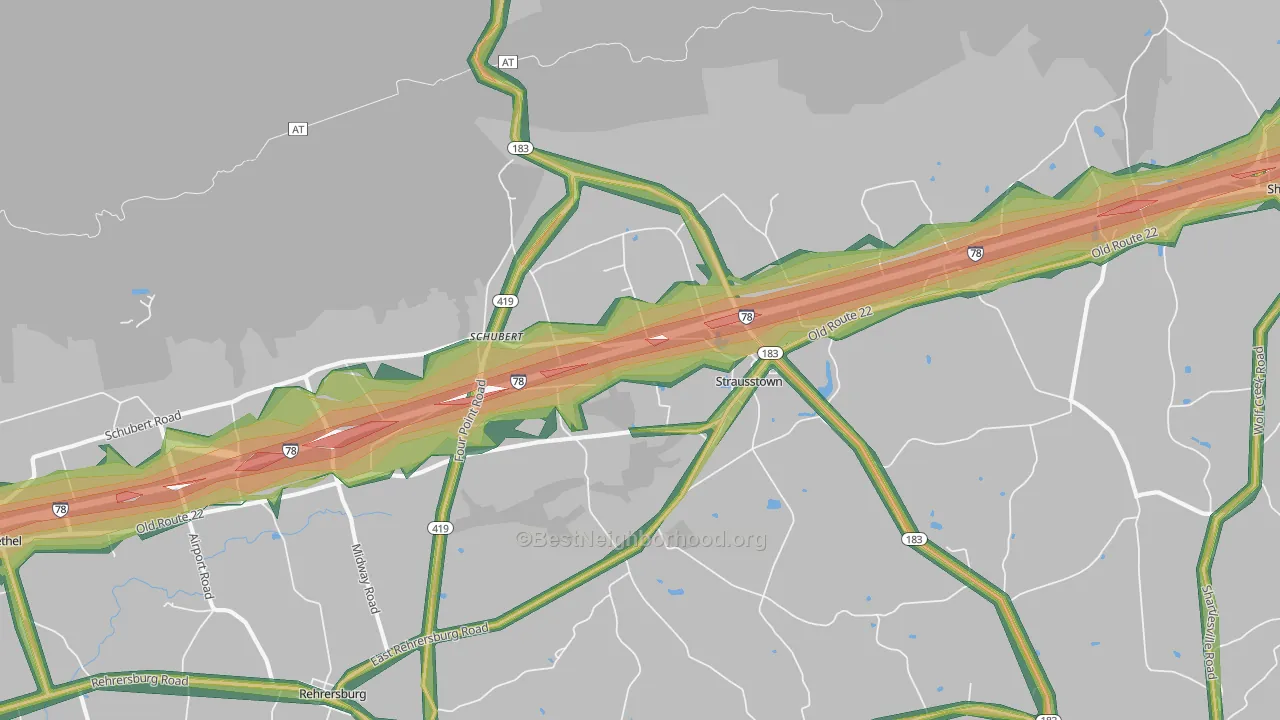 Strausstown, PA Map of Noise Levels in Strausstown