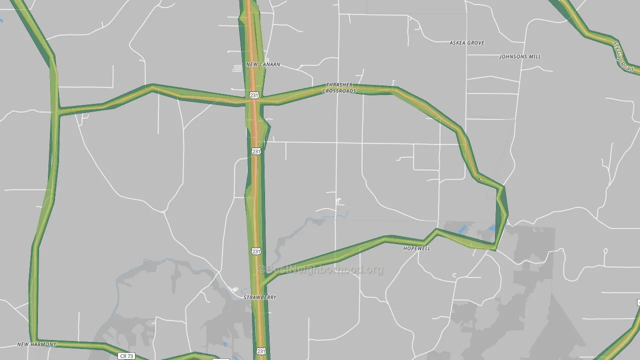 Strawberry, AL Map of Noise Levels in Strawberry