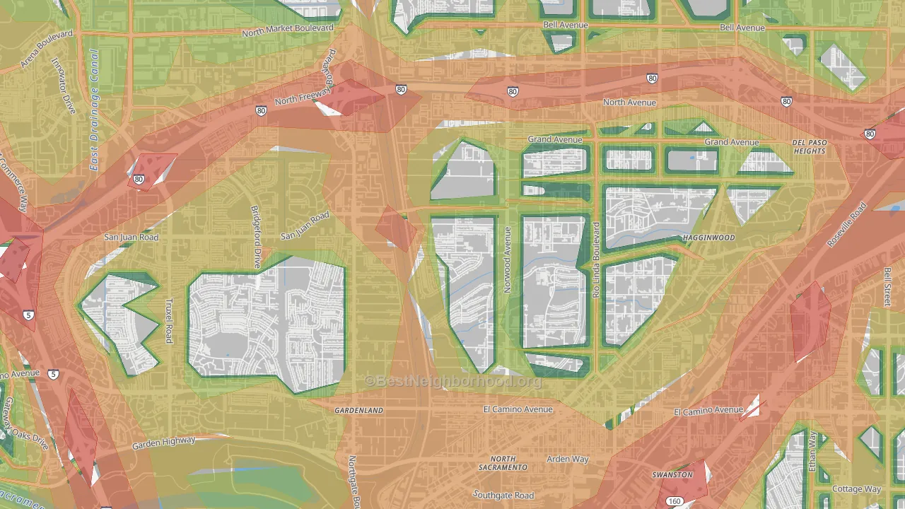 Strawberry Manor, Sacramento, CA Map of Noise Levels in Strawberry Manor