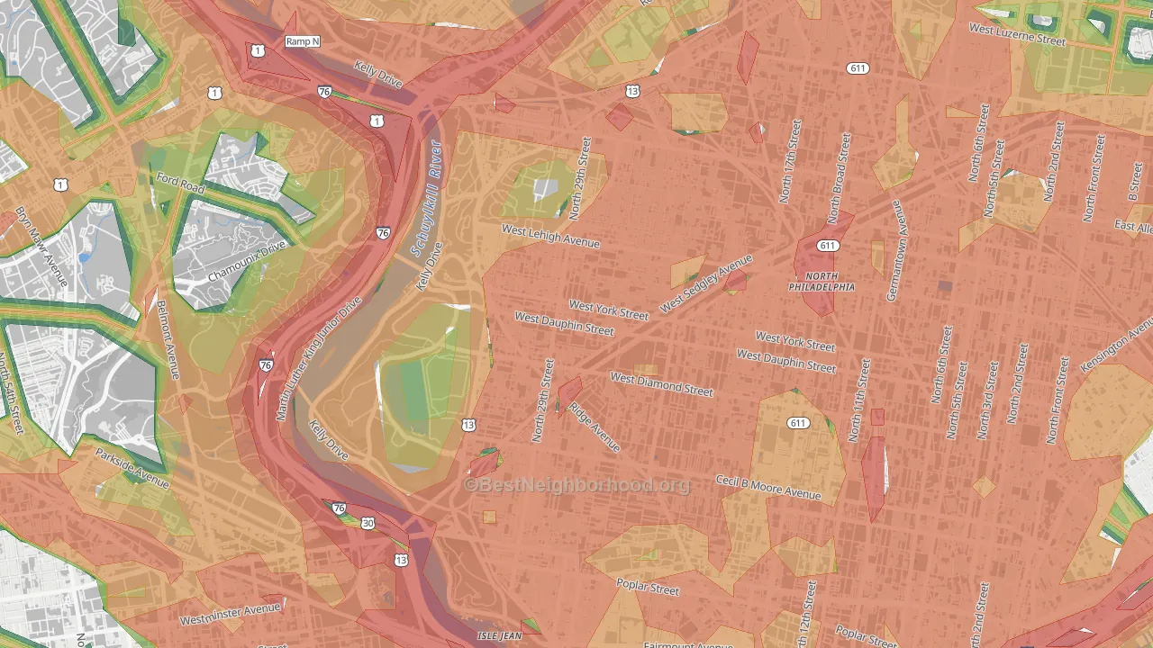 Strawberry Mansion, Philadelphia, PA Map of Noise Levels in Strawberry Mansion