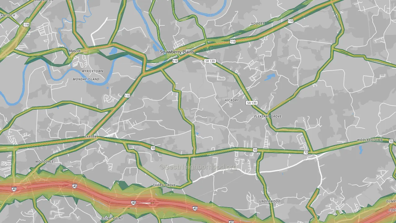 Strawberry Plains, TN Map of Noise Levels in Strawberry Plains