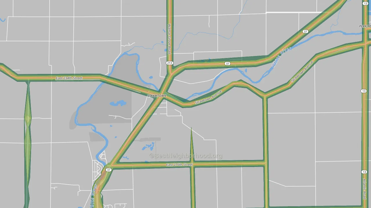 Strawtown, IN Map of Noise Levels in Strawtown