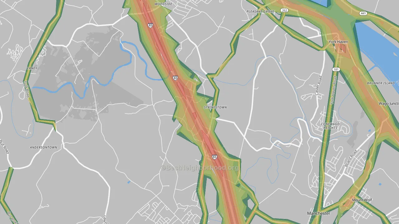 Strinestown, PA Map of Noise Levels in Strinestown