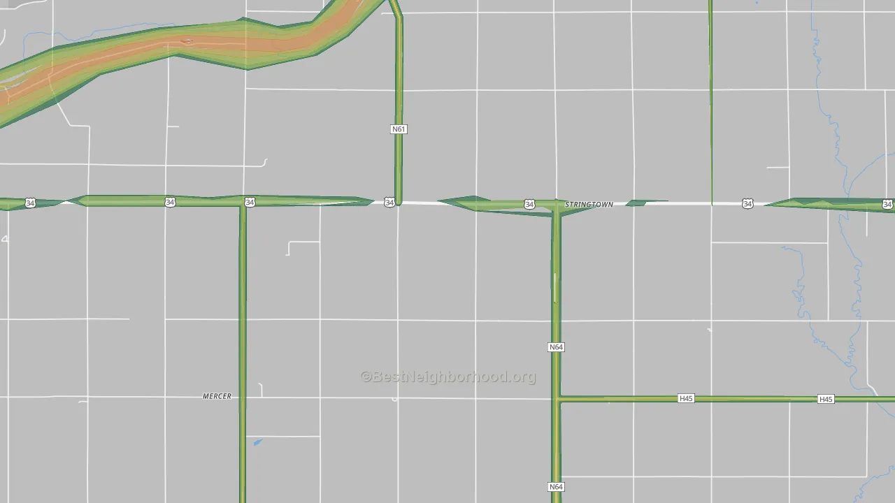 Stringtown, IA Map of Noise Levels in Stringtown