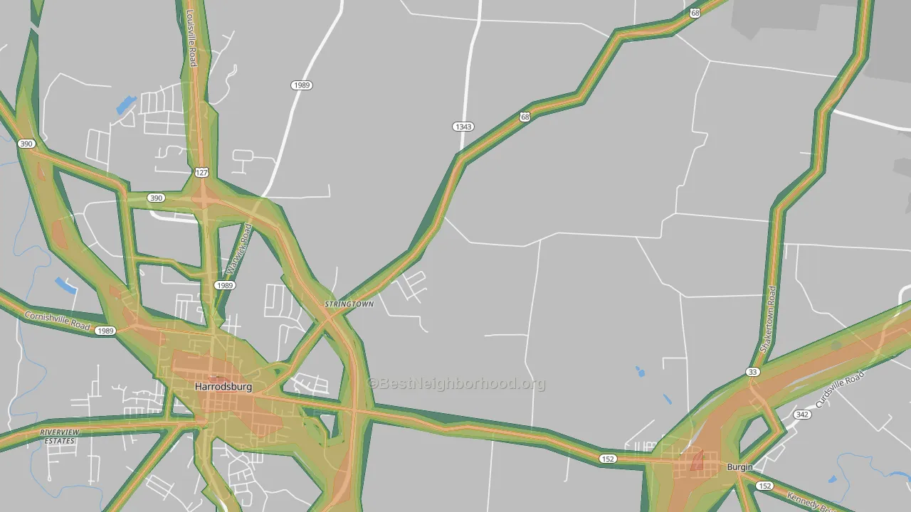 Stringtown, KY Map of Noise Levels in Stringtown