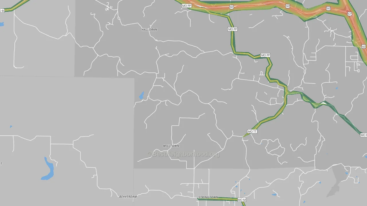 Stringtown, MO Map of Noise Levels in Stringtown