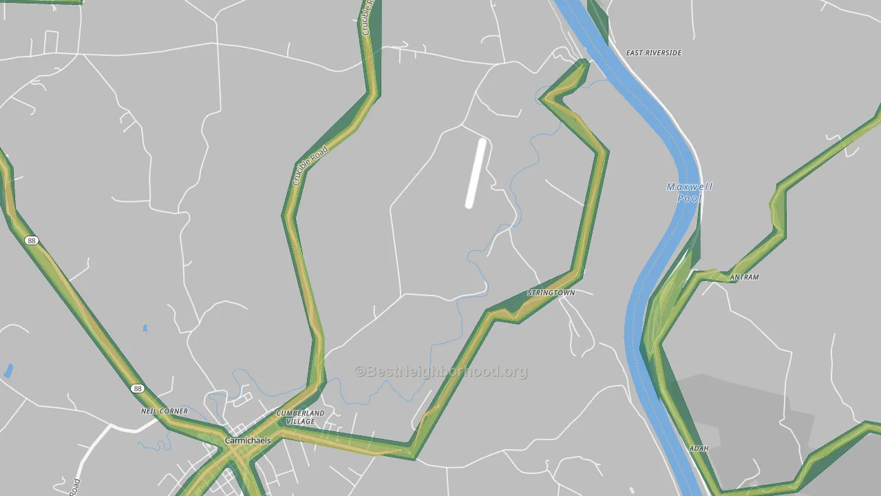 Stringtown, PA Map of Noise Levels in Stringtown
