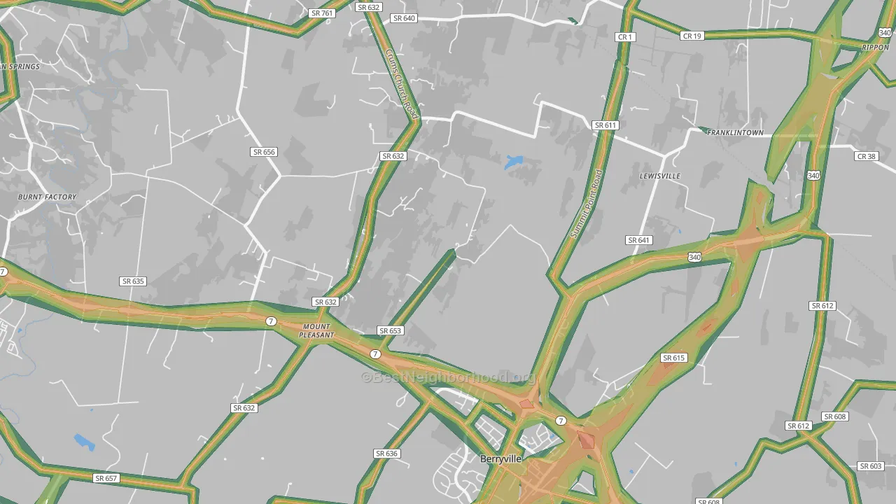 Stringtown, VA Map of Noise Levels in Stringtown