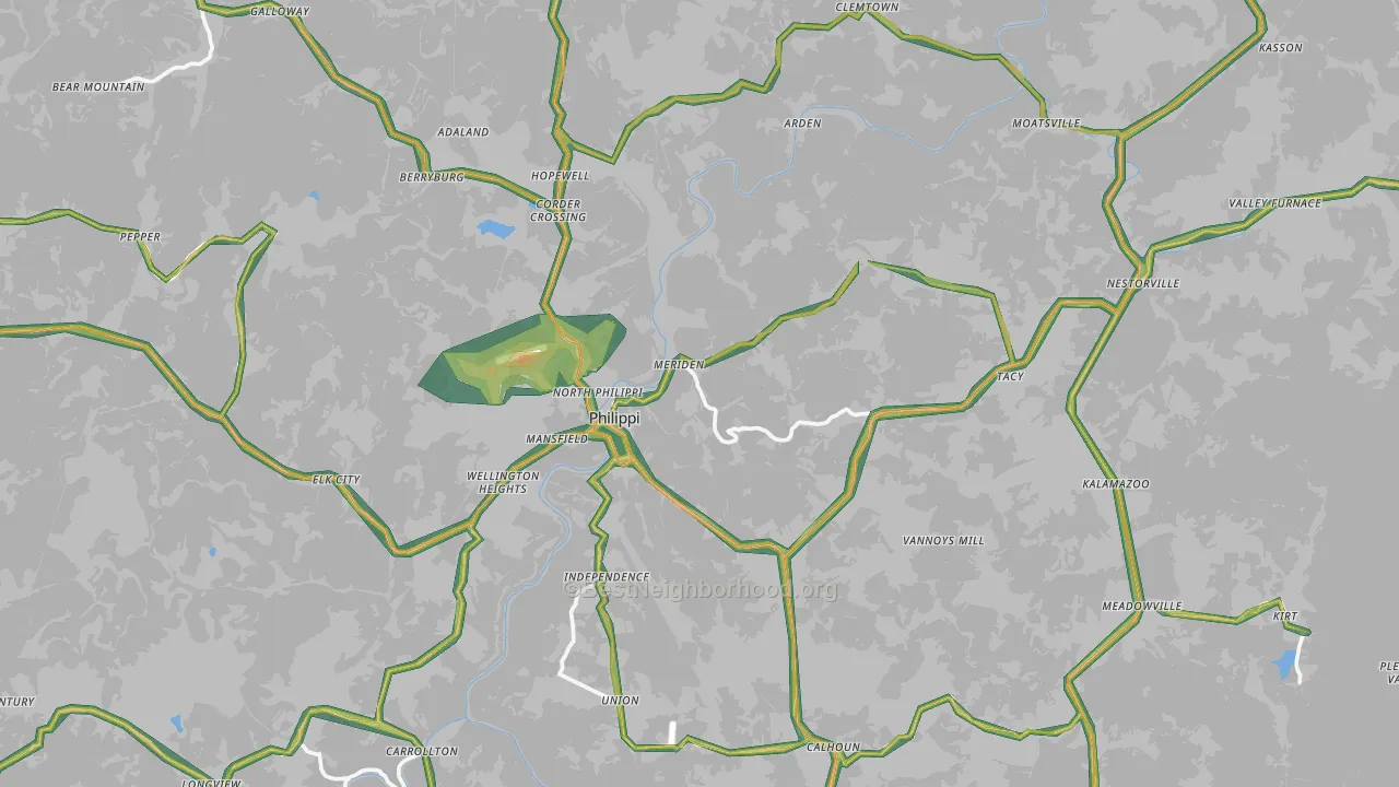 Stringtown, WV Map of Noise Levels in Stringtown
