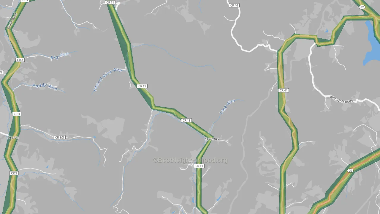 Strouds, WV Map of Noise Levels in Strouds