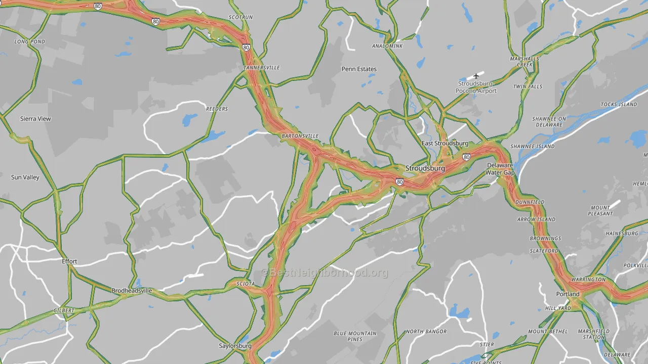 Stroudsburg, PA Map of Noise Levels in Stroudsburg