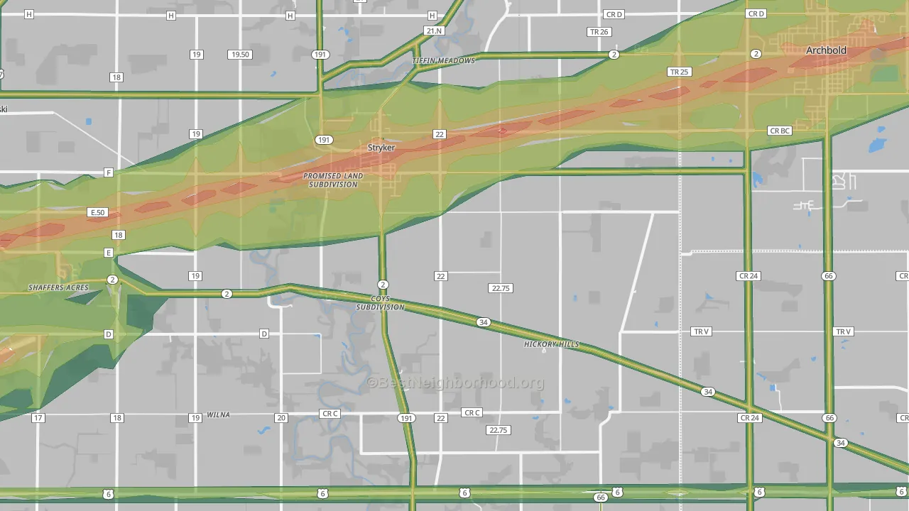 Stryker, OH Map of Noise Levels in Stryker