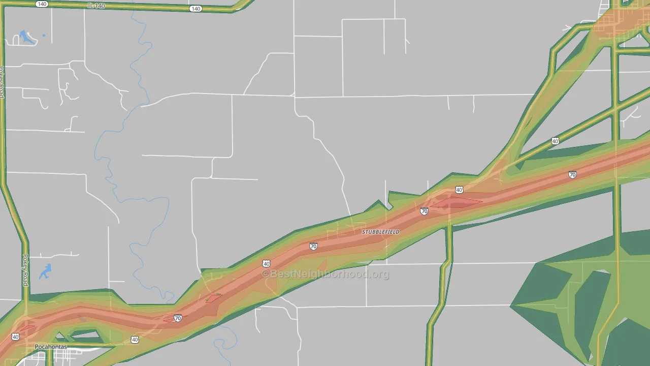 Stubblefield, IL Map of Noise Levels in Stubblefield