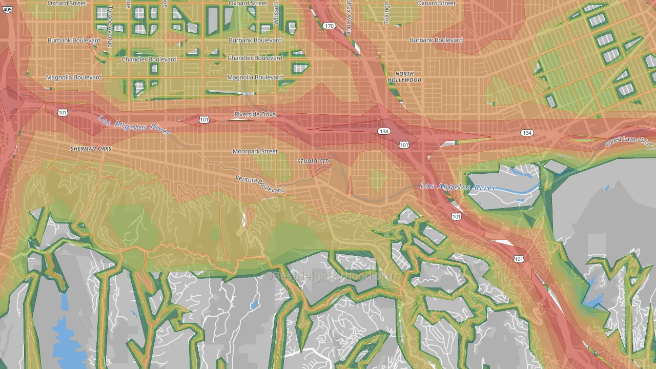 Studio City, CA Map of Noise Levels in Studio City