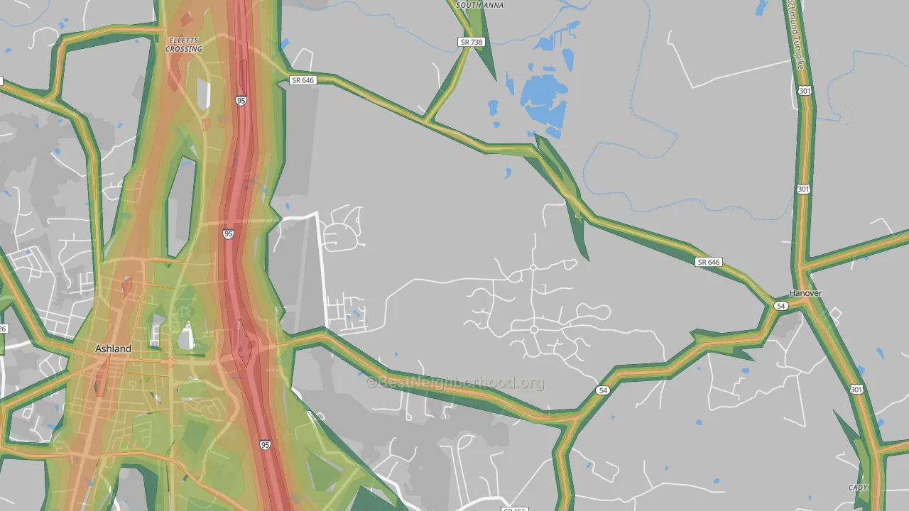 Studley, VA Map of Noise Levels in Studley
