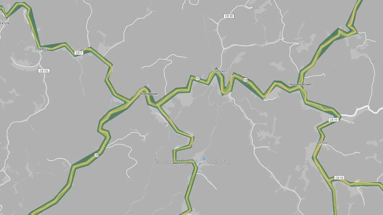 Stumptown, WV Map of Noise Levels in Stumptown