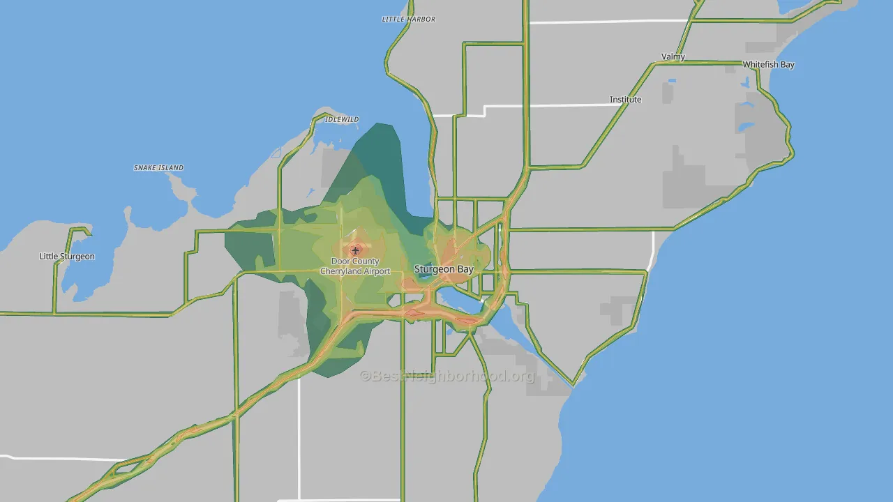 Sturgeon Bay, WI Map of Noise Levels in Sturgeon Bay