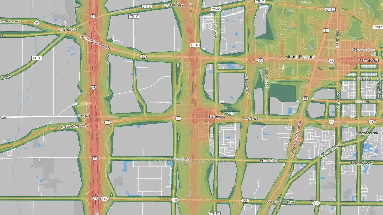 Sturtevant, WI Map of Noise Levels in Sturtevant