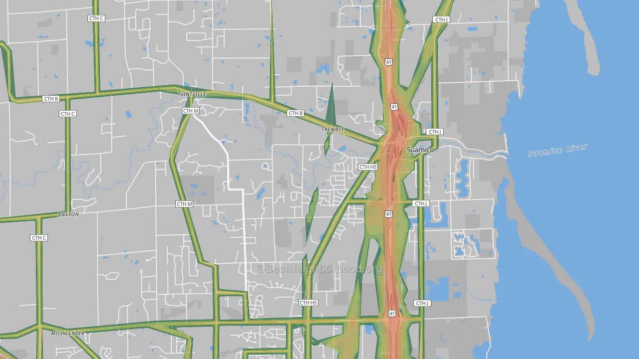 Suamico, WI Map of Noise Levels in Suamico