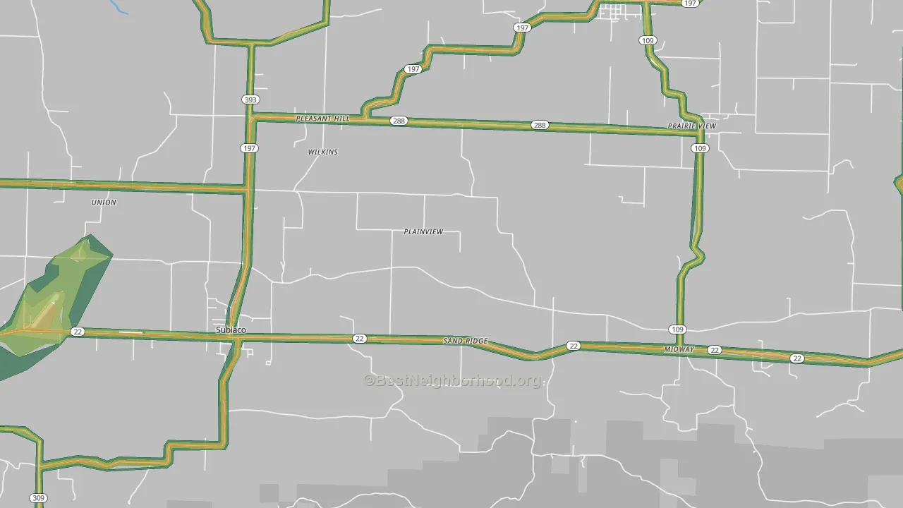 Subiaco, AR Map of Noise Levels in Subiaco