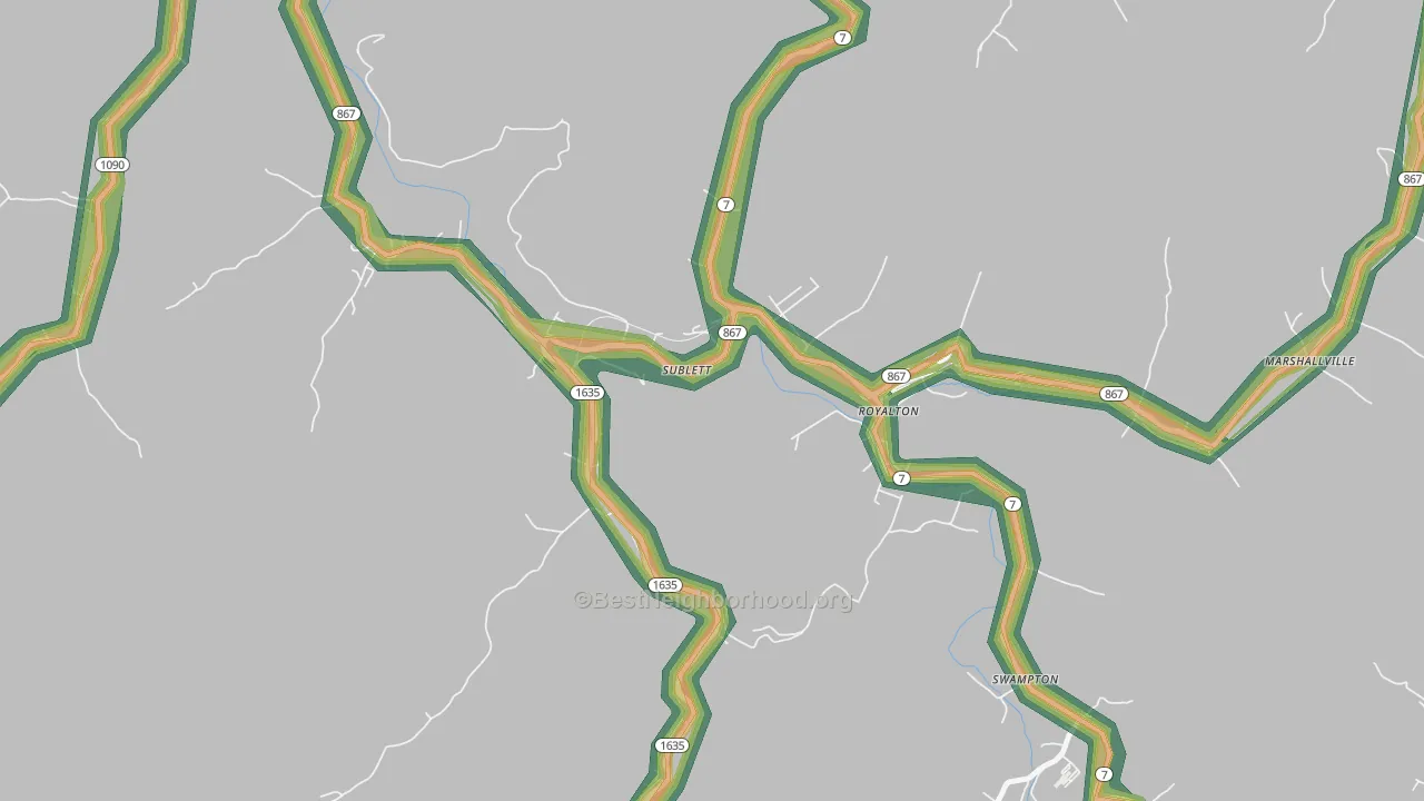 Sublett, KY Map of Noise Levels in Sublett