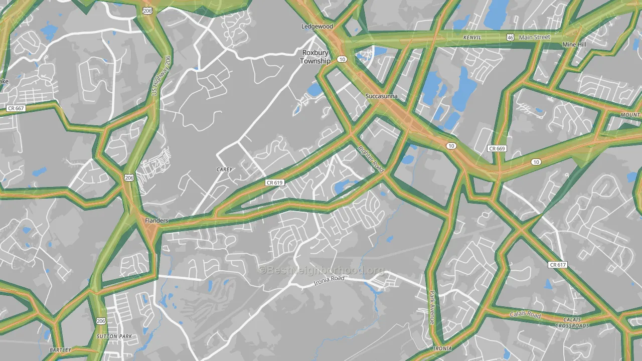 Succasunna, NJ Map of Noise Levels in Succasunna