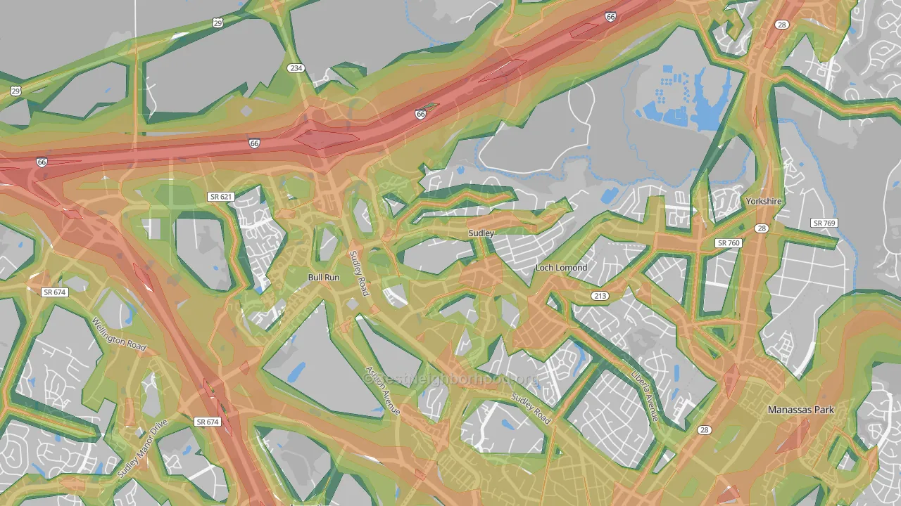 Sudley, VA Map of Noise Levels in Sudley
