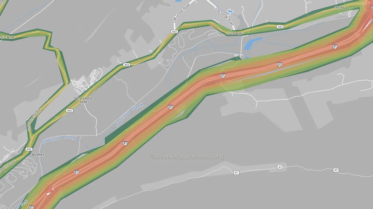 Suedburg, PA Map of Noise Levels in Suedburg