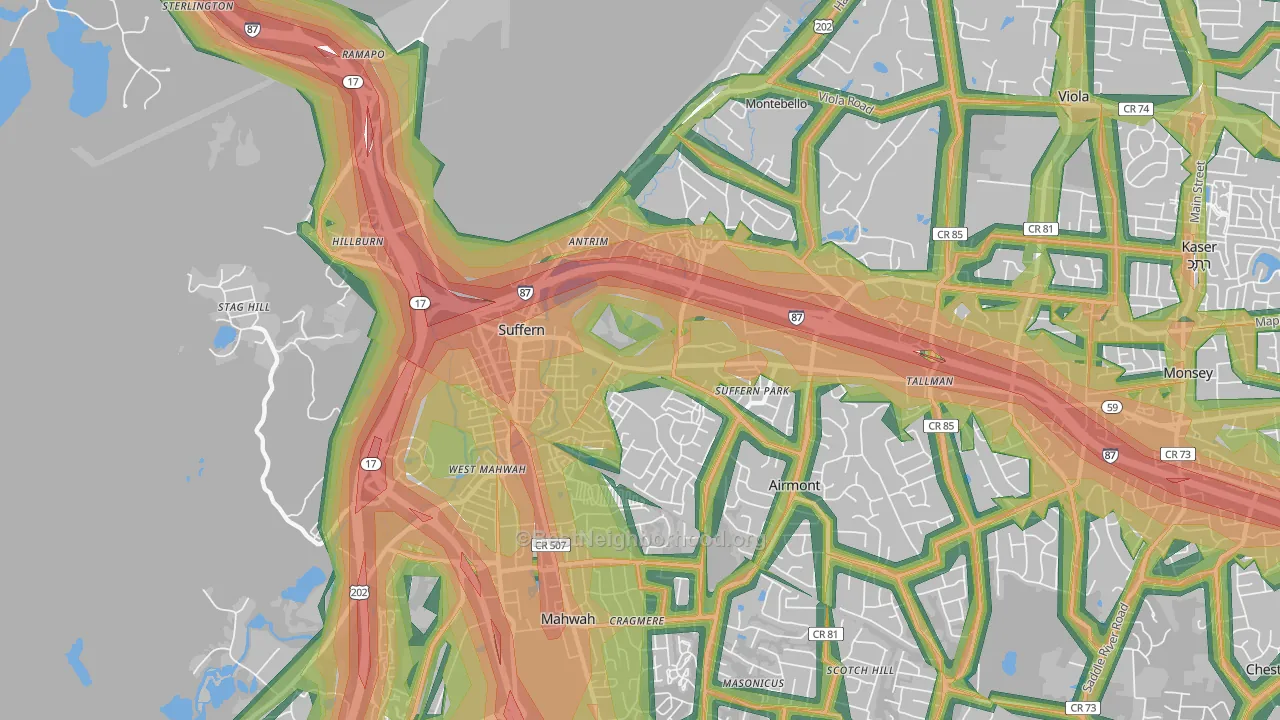 Suffern, NY Map of Noise Levels in Suffern