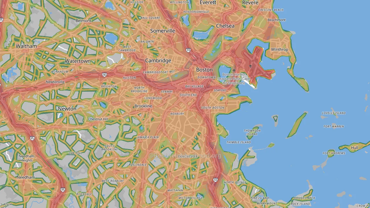 Suffolk County, MA Map of Noise Levels in Suffolk County