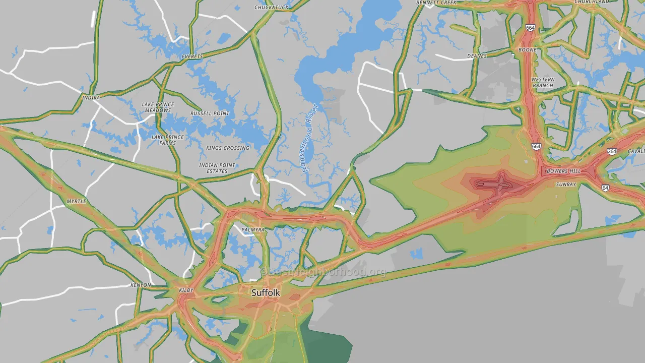 Suffolk, VA Map of Noise Levels in Suffolk