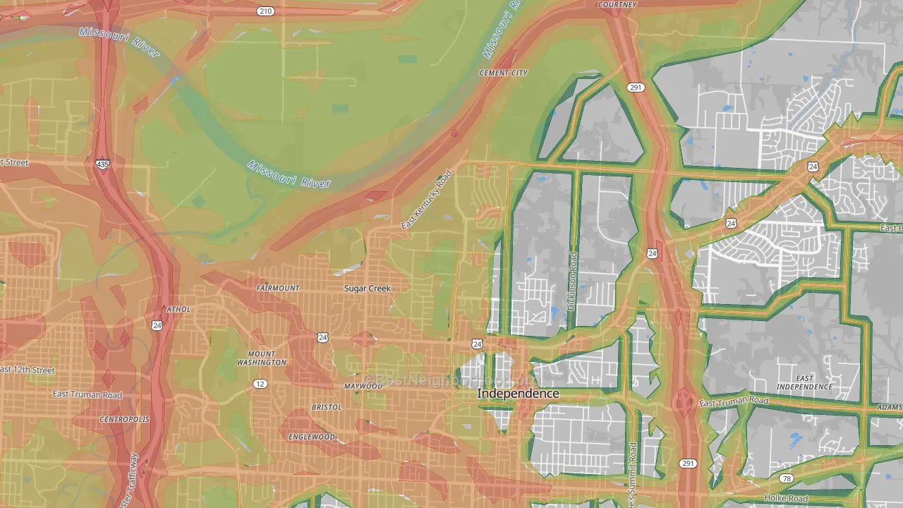 Sugar Creek, MO Map of Noise Levels in Sugar Creek