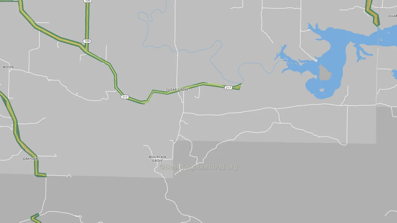Sugar Grove, AR Map of Noise Levels in Sugar Grove