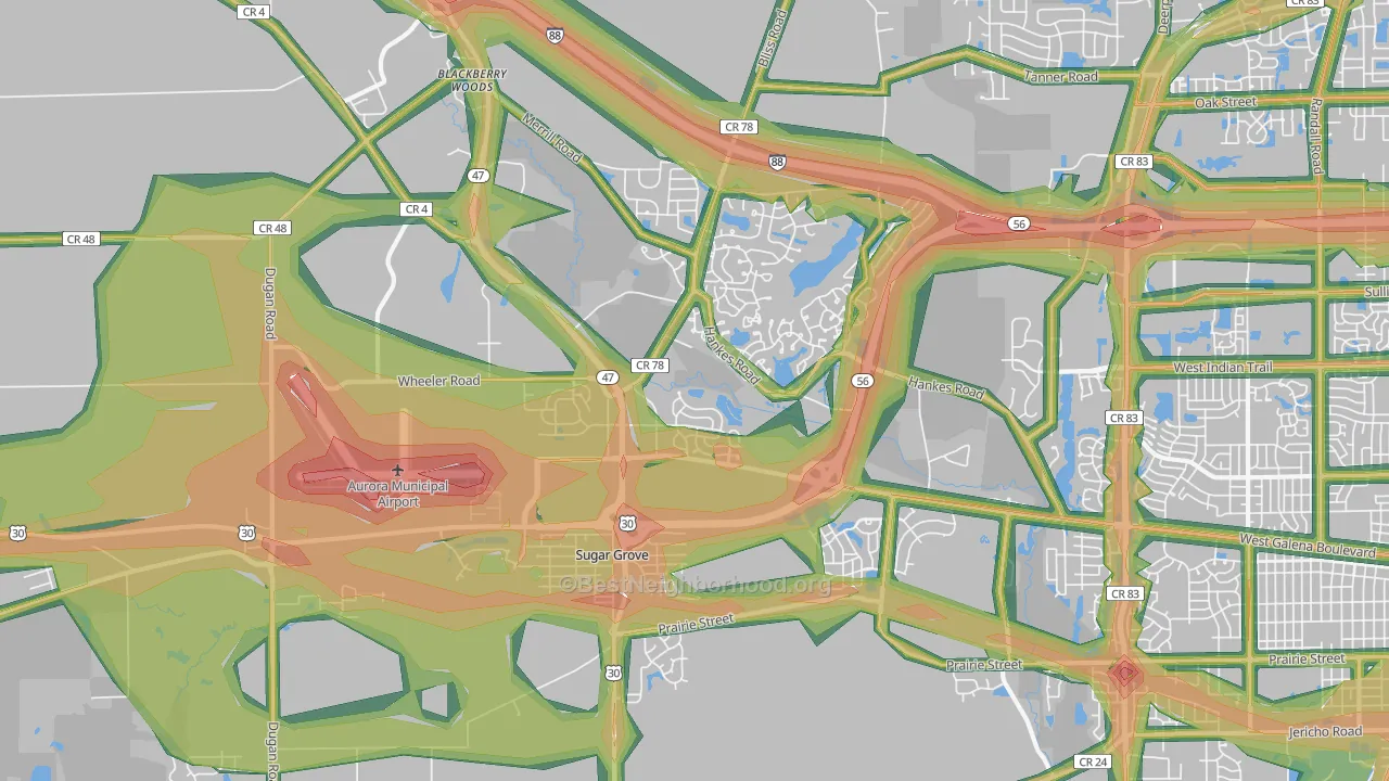 Sugar Grove, IL Map of Noise Levels in Sugar Grove