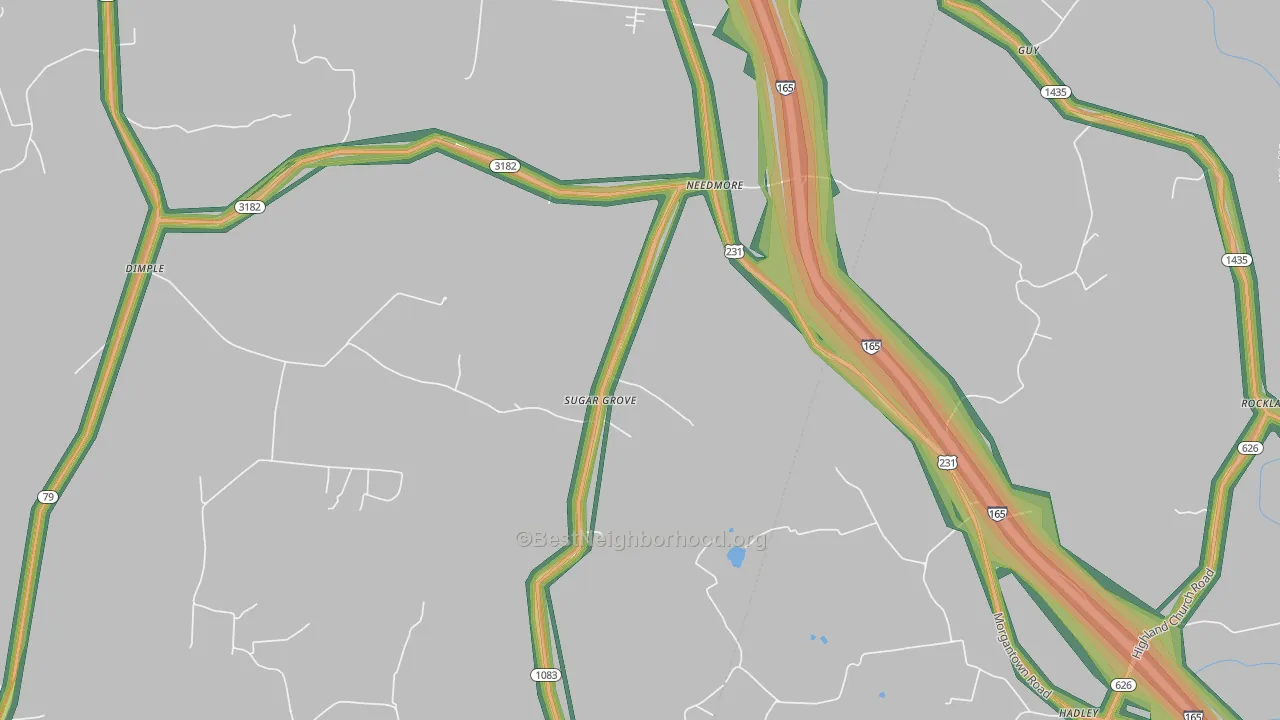 Sugar Grove, KY Map of Noise Levels in Sugar Grove