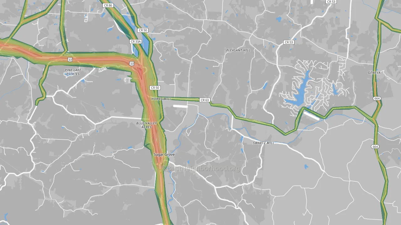 Sugar Grove, OH Map of Noise Levels in Sugar Grove