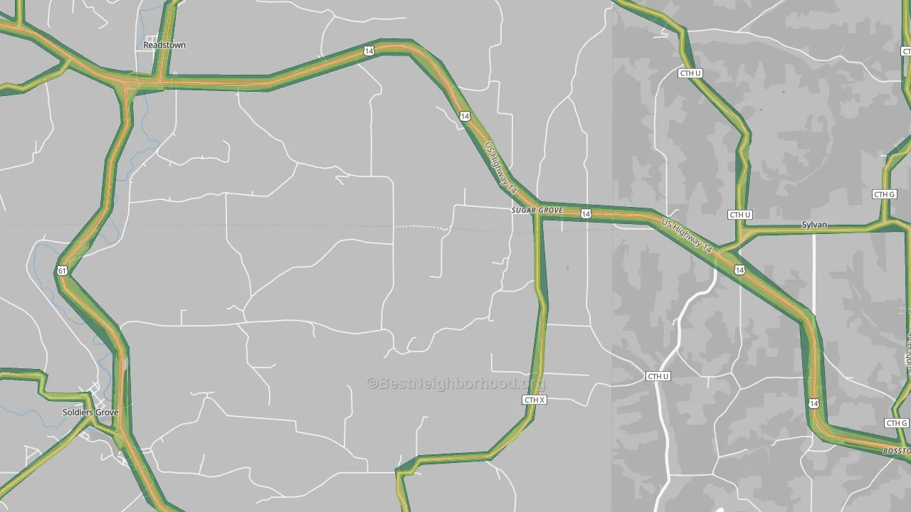 Sugar Grove, WI Map of Noise Levels in Sugar Grove