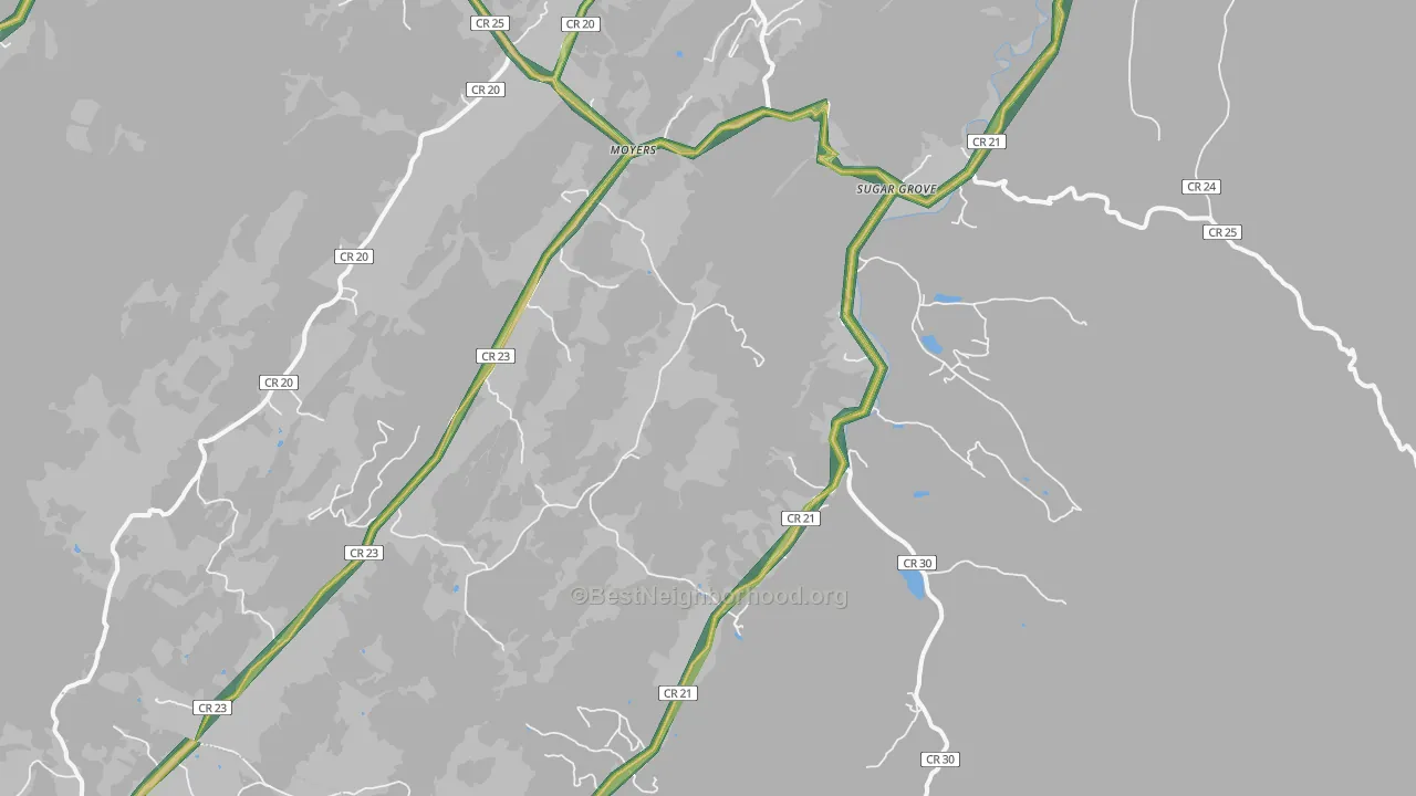 Sugar Grove, WV Map of Noise Levels in Sugar Grove