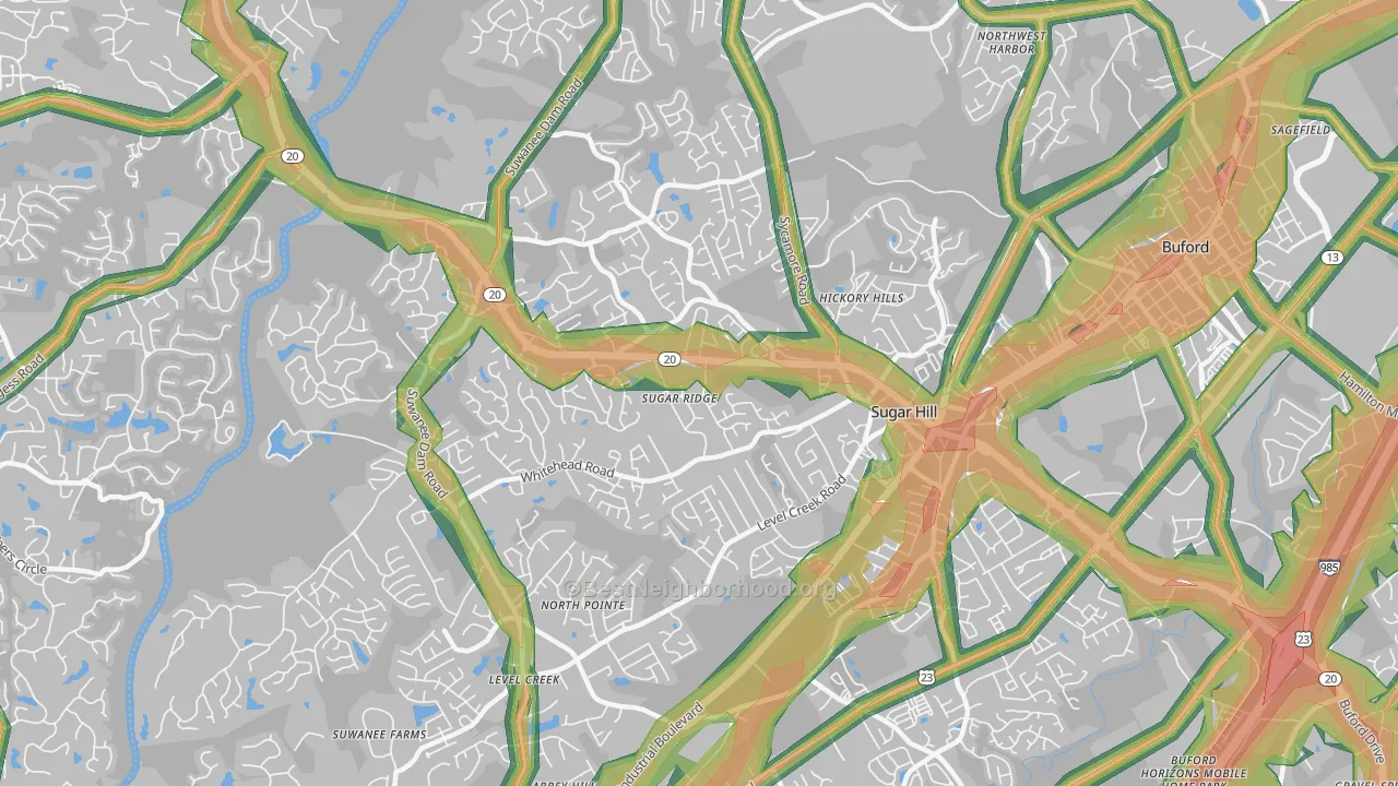 Sugar Hill, GA Map of Noise Levels in Sugar Hill