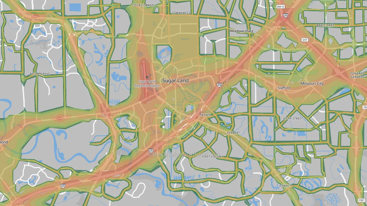 Sugar Land, TX Map of Noise Levels in Sugar Land