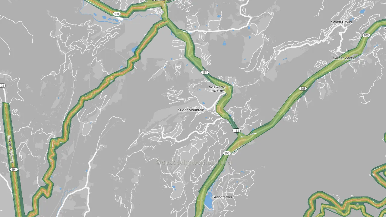 Sugar Mountain, NC Map of Noise Levels in Sugar Mountain