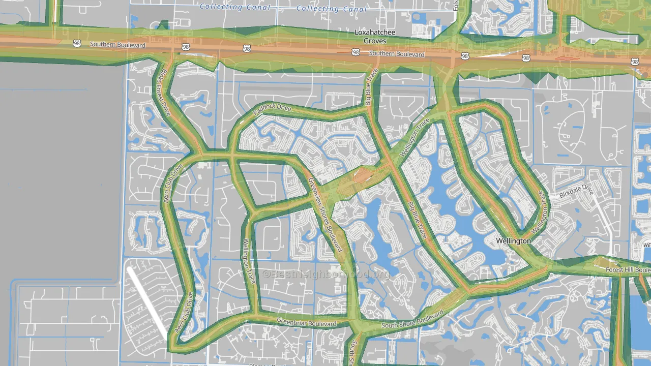 Sugar Pond Manor of Wellington, Wellington, FL Map of Noise Levels in Sugar Pond Manor of Wellington