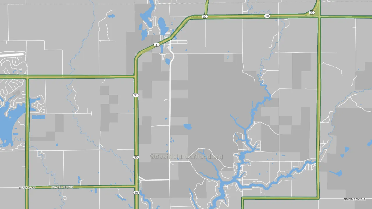 Sugar Rapids, MI Map of Noise Levels in Sugar Rapids